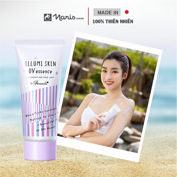 Kem chống nắng Naris Illumi Skin UV Essence By Parasola sở hữu một kết cấu kem mềm mịn, vô cùng dễ tán và thấm nhanh vào da