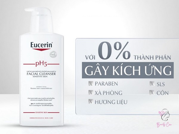 Sữa Rửa Mặt Eucerin PH5 Facial Cleanser dành cho da nhạy cảm không chỉ không chứa Paraben, xà phòng, cồn, hương liệu, và Sodium Laureth Sulfate